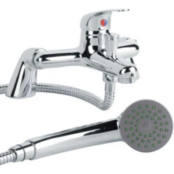 Single Lever Bath Shower Mixer Tap With Hand Held Shower & Wall Bracket - Chrome