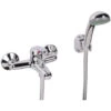 Single Lever Wall Mounted Bath Shower Mixer Tap With Hand Held Shower & Wall Bracket - Chrome