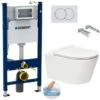 Geberit Toilet Set Duofix Cistern Frame 112cm + WC Rimless SAT Brevis + Ultra-thin Seat, Softclose + White Flush Plate (BrevisGeb3)