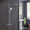 AICA Bathroom Thermostatic Mixer Shower Set Square Silver Twin Head Exposed Valve 255mm Round