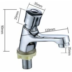 Self Closing Chrome Time Delay Faucet Water Saving Time Delay Basin Sink Faucet Faucet For Kitchen Bathroom Public Silver -Bathroom Supplies Store 81166372 5