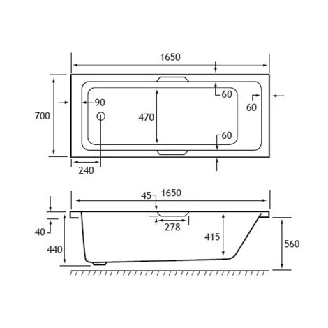 Portland Single Ended Bath Twin Grip 1650x700 5mm 4 Portland Single Ended Bath Twin Grip 1650x700 5mm - Image 2