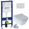 Geberit Toilet Set Duofix Support Frame + Geberit Smyle Rimfree Toilet + Softclose Seat + White Flush Plate (SmyleGeb1) -Bathroom Supplies Store 83566570 1