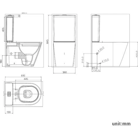 AICA Bathroom Rimless Close Coupled Toilet Soft Close Seat WC White Ceramic P-T 6 AICA Bathroom Rimless Close Coupled Toilet Soft Close Seat WC White Ceramic P-T - Image 4