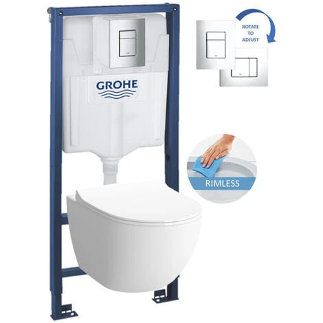 Grohe Toilet Set GROHE + VITRA SENTO RimEx Bowl With Softclose Seat + Grohe Chrome Flush Plate (GROHE-SENTOrimless) 3 Grohe Toilet Set GROHE + VITRA SENTO RimEx Bowl With Softclose Seat + Grohe Chrome Flush Plate (GROHE-SENTOrimless)