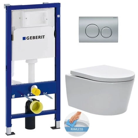 Geberit Toilet Set UP100 Support Frame + SAT Wall-hung Rimless Toilet And Invisible Fixings + Delta20 Matt Chrome Plate 3 Geberit Toilet Set UP100 Support Frame + SAT Wall-hung Rimless Toilet And Invisible Fixings + Delta20 Matt Chrome Plate