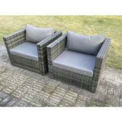 Fimous 2 PC Outdoor Rattan Single Sofa Chair Garden Furniture With Seat And Back Cushion Dark Grey Mixed -Bathroom Supplies Store 91099193 3