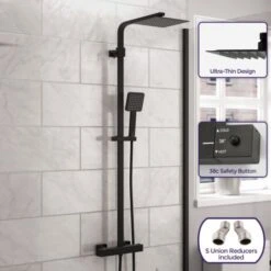 Modern Square Matte Black Exposed Thermostatic Mixer Shower Set With Shower Head And Handheld -Bathroom Supplies Store 91925365 3