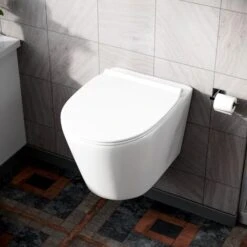 Wila White Rimless Wall Hung Toilet With Ultra Slim Soft Close Seat -Bathroom Supplies Store 91925445 4
