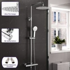 Modern Round Exposed Thermostatic Mixer Shower Set With Shower Head And Handheld -Bathroom Supplies Store 92061683 3