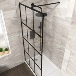 Stanley 1200mm Black Grid Framed Walk-In Shower Enclosure With Support Bar -Bathroom Supplies Store 92377568 3