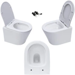 Wall Hung Rimless Toilet Pan & Seat With 0.82m - 1.0m Low Height Concealed Cistern WC Frame -Bathroom Supplies Store 92607912 2