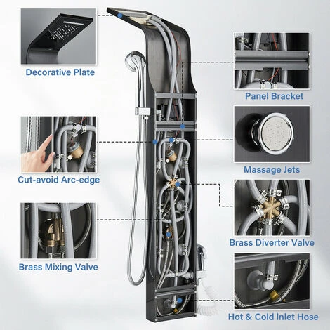 Panel Shower Column Multifunctional Shower System Massaging Nozzles Shower Panel Multifunctional Shower Tower Controlled By Separate Switching 7 Panel Shower Column Multifunctional Shower System Massaging Nozzles Shower Panel Multifunctional Shower Tower Controlled By Separate Switching - Image 5