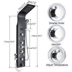 Black Hydro-Massage Shower Column Panel With LCD Display And Hand Shower And 8 Massaging Nozzles Stainless Steel Multi-Functional Shower System For Bathrooms -Bathroom Supplies Store 92849008 5