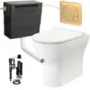 Rimless D Shape Back To Wall Toilet Pan With Soft Close Seat & Concealed Cistern Brushed Brass Plate Button 1 Rimless D Shape Back To Wall Toilet Pan With Soft Close Seat & Concealed Cistern Brushed Brass Plate Button -Bathroom Supplies Store 92871067 1