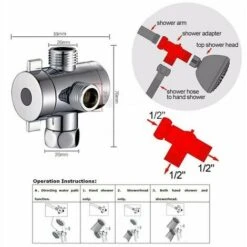 Bath Shower Head Arm Mounted Diverter Valve With 1/2 Inch 3 Way T-Adapter -Bathroom Supplies Store 93408083 5