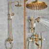 Wall Mount Antique Brass 8'' Round Shower Head Triple Function Exposed Pipe Shower System Mixer Shower Faucet Sets With 2 Lever Knobs Handheld Sprayer With Tub Spout 1 Wall Mount Antique Brass 8'' Round Shower Head Triple Function Exposed Pipe Shower System Mixer Shower Faucet Sets With 2 Lever Knobs Handheld Sprayer With Tub Spout -Bathroom Supplies Store 93564450 1