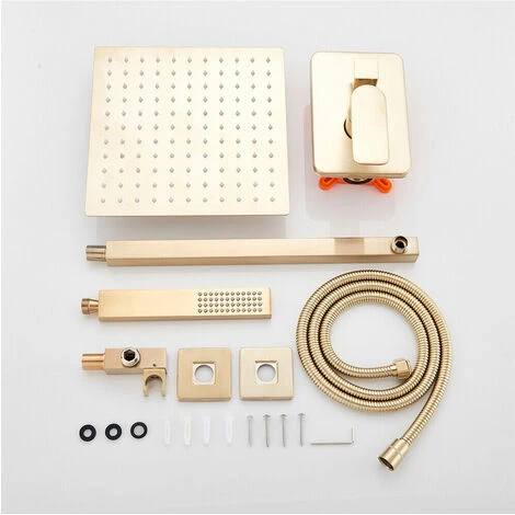 Ensemble De Douche Encastrable Doré Brossé 30cm30cm Système De Douche 2 Fonctions Mitigeur De Douche Avec Pommeau De Douche En Laiton Kit Douche Encastrable Plafond 7 Ensemble De Douche Encastrable Doré Brossé 30cm30cm Système De Douche 2 Fonctions Mitigeur De Douche Avec Pommeau De Douche En Laiton Kit Douche Encastrable Plafond - Image 5