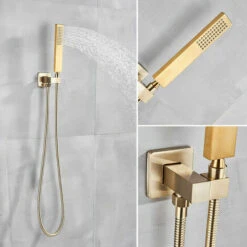 Ensemble De Douche Encastrable Doré Brossé 40cm40cm Système De Douche 2 Fonctions Mitigeur De Douche Avec Ultra Fin Pommeau De Douche En Laiton Kit Douche Encastrable Plafond 9 Ensemble De Douche Encastrable Doré Brossé 40cm40cm Système De Douche 2 Fonctions Mitigeur De Douche Avec Ultra Fin Pommeau De Douche En Laiton Kit Douche Encastrable Plafond -Bathroom Supplies Store 93564799 4
