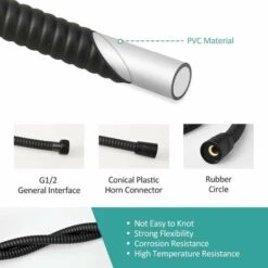 EMKE Replacement Shower Hose 1.7m Stainless Steel Shower Hose G1/2 Universal For Anti-Kink Anti-Explosion Leakproof Strong Tensile Black -Bathroom Supplies Store 94901584 4