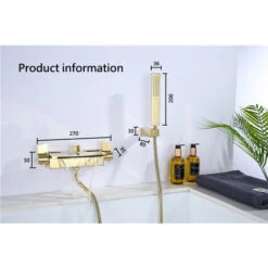 Wall Mounted Waterfall Bathtub Mixer Tap Bathtub Faucet Wall Mounted Waterfall Shower Head Hot And Cold Bathtub Faucet (Gold) -Bathroom Supplies Store 95708932 2