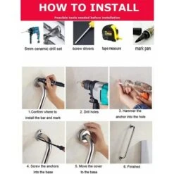 2pcs 30cm Bathroom Grab Bar Wall Shower Safety Bars Tub Handle Stainless Steel Towel Bar For Children Pregnant Women Disabled Seniors -Bathroom Supplies Store 96001253 5