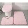 LITZEE Toilet Contour Mat Set Of 3 Soft Microfiber Bathroom Rugs Non-Slip PVC Flannel Studded Backing Bath Mat + Toilet Contour Mat + Lid Cover - Pink -Bathroom Supplies Store 96302846 1