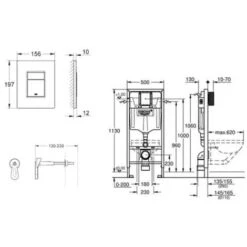 GROHE 38772001 Rapid Sl 3-in-1 Set For Wall-Hung Toilet With Wall Brackets And Skate Cosmopolitan Chrome Flush Plate -Bathroom Supplies Store 96357697 5