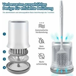 Silicone Toilet Brush With Wall And Stand Holder, Long Handled Toilet Brush And Quick Dry Holder Kit For Bathroom Cleaning And Organization - Gray -Bathroom Supplies Store 97455213 3