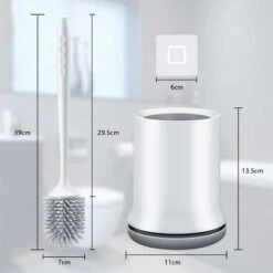 Silicone Toilet Brush With Wall And Stand Holder, Long Handled Toilet Brush And Quick Dry Holder Kit For Bathroom Cleaning And Organization - Gray -Bathroom Supplies Store 97455213 5