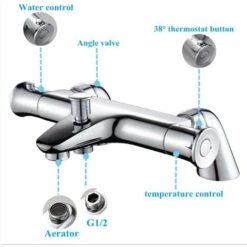 Thermostatic Bathtub Mixer,with 38° Safety Knob Thermostatic Bath Shower Mixer,Thermostatic Bathtub Faucet,Chrome,Brass -Bathroom Supplies Store 97815083 3