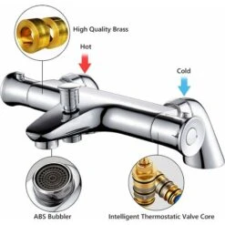 Thermostatic Bathtub Mixer,with 38° Safety Knob Thermostatic Bath Shower Mixer,Thermostatic Bathtub Faucet,Chrome,Brass -Bathroom Supplies Store 97815083 4