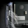 LED Shower Panel Column Tower With Waterfall,Rainfall Shower Head,Body Jets,Handheld Shower And Bath Spout 5 In 1 Multiple Function Shower System For Bathroom Black -Bathroom Supplies Store 99338324 1