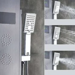 LED Shower Panel Column Tower With Waterfall,Rainfall Shower Head,Body Jets,Handheld Shower And Bath Spout 5 In 1 Multiple Function Shower System For Bathroom Black -Bathroom Supplies Store 99338324 5