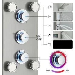 Bathroom Shower Panel Tower System LED Stainless Steel With 5 Function Shower Head Handheld Shower Massage Jets Brushed Nickel 9 Bathroom Shower Panel Tower System LED Stainless Steel With 5 Function Shower Head Handheld Shower Massage Jets Brushed Nickel -Bathroom Supplies Store 99338396 3