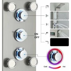 Bathroom Shower Panel Tower System LED Stainless Steel With 5 Function Shower Head Handheld Shower Massage Jets Brushed Nickel 10 Bathroom Shower Panel Tower System LED Stainless Steel With 5 Function Shower Head Handheld Shower Massage Jets Brushed Nickel -Bathroom Supplies Store 99338396 4