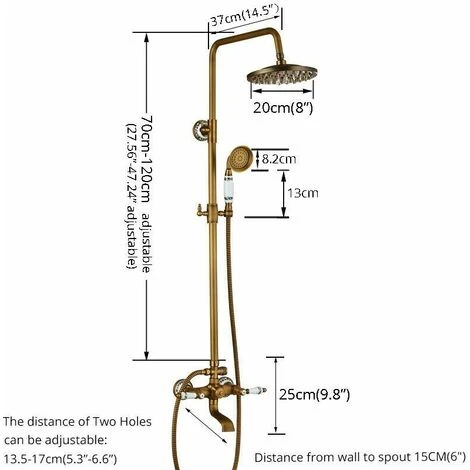 Antique Brass Shower System With 3 Functions Tap Rainfall Head, Handheld Shower, Tub Spout And Shelf, Solid Brass Retro Shower Mixer Taps For Bathroom 4 Antique Brass Shower System With 3 Functions Tap Rainfall Head, Handheld Shower, Tub Spout And Shelf, Solid Brass Retro Shower Mixer Taps For Bathroom - Image 2