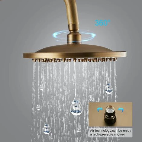 Antique Brass Shower System With 3 Functions Tap Rainfall Head, Handheld Shower, Tub Spout And Shelf, Solid Brass Retro Shower Mixer Taps For Bathroom 6 Antique Brass Shower System With 3 Functions Tap Rainfall Head, Handheld Shower, Tub Spout And Shelf, Solid Brass Retro Shower Mixer Taps For Bathroom - Image 4