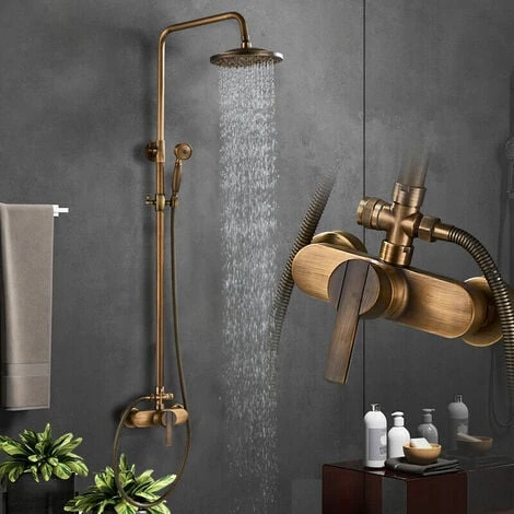 Antique Brass Shower System, Vintage Luxury Brass Shower Faucet Set, Shower Mixer Tap With Rainfall Shower Head, Handheld Shower, Rain Shower Mixer Set 3 Antique Brass Shower System, Vintage Luxury Brass Shower Faucet Set, Shower Mixer Tap With Rainfall Shower Head, Handheld Shower, Rain Shower Mixer Set