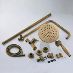 Antique Brass Shower System, Vintage Luxury Brass Shower Faucet Set, Shower Mixer Tap With Rainfall Shower Head, Handheld Shower, Rain Shower Mixer Set 11 Antique Brass Shower System, Vintage Luxury Brass Shower Faucet Set, Shower Mixer Tap With Rainfall Shower Head, Handheld Shower, Rain Shower Mixer Set -Bathroom Supplies Store 99338404 5